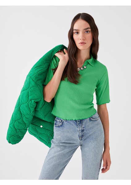 Yeni Sezon Polo Yaka Düz Kısa Kollu Kadın Tişört