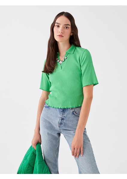 Yeni Sezon Polo Yaka Düz Kısa Kollu Kadın Tişört modelleri