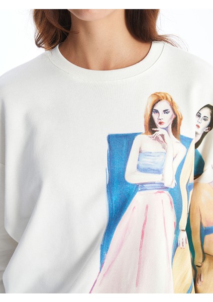 Yeni Sezon Bisiklet Yaka Baskılı Oversize Kadın Sweatshirt modelleri