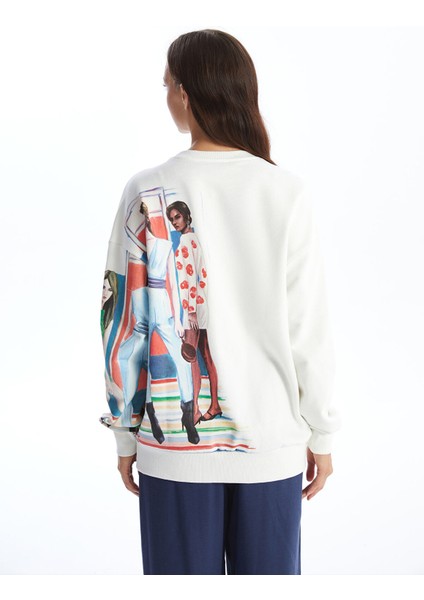 Yeni Sezon Bisiklet Yaka Baskılı Oversize Kadın Sweatshirt fırsatları