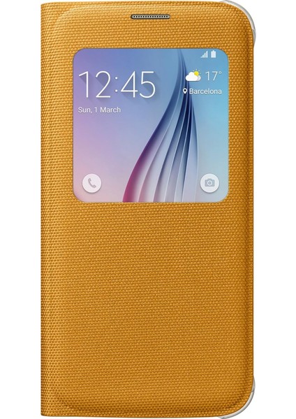 S6 Için Fabric S-View Folyo Kılıf Cover - Sarı