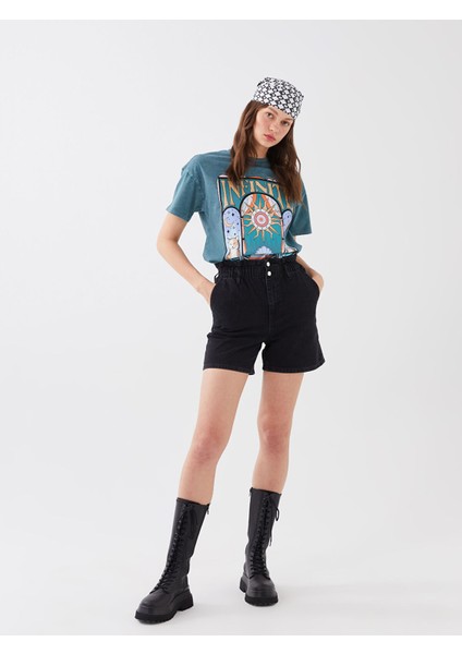 Yeni Sezon Yüksek Bel Rahat Kalıp Kadın Jean Şort