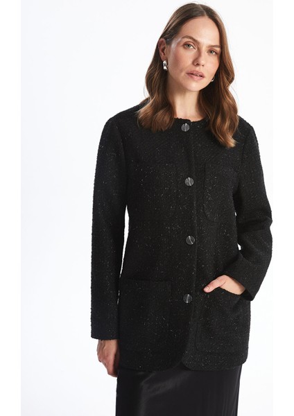 Yeni Sezon Desenli Uzun Kollu Kadın Tüvit Blazer Ceket