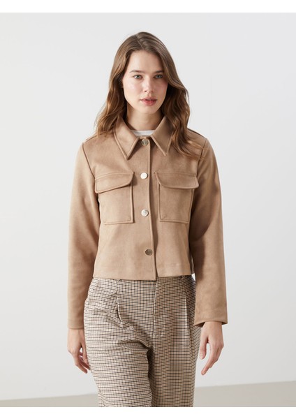 Yeni Sezon Gömlek Yaka Kadın Süet Görünümlü Ceket