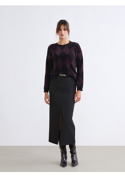 Yeni Sezon Beli Fermuarlı Yırtmaçlı Etek