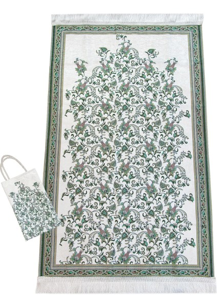 Ipeksi Dokulu Çantalı Kadife Seccade - Lale Desenli, Pratik, Taşınabilir - Yeşil fiyatları