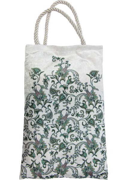 Ipeksi Dokulu Çantalı Kadife Seccade - Lale Desenli, Pratik, Taşınabilir - Yeşil modelleri