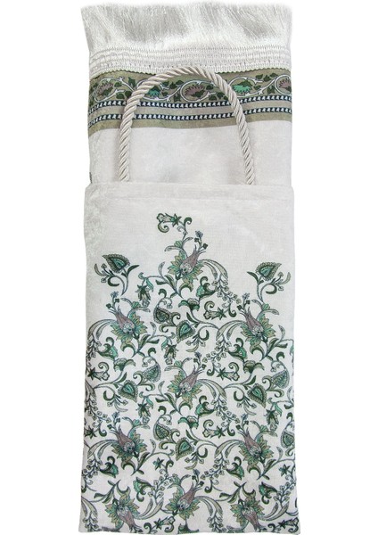 Ipeksi Dokulu Çantalı Kadife Seccade - Lale Desenli, Pratik, Taşınabilir - Yeşil fırsatları