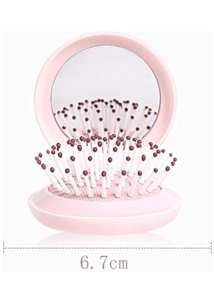 Xspring Saç Fırçası, 1 Adet Katlanabilir Seyahat Aynalı Mini Saç Tarağı, Portatif Pop Up Cep Saç Fırçası, Masaj Özellikli Hava Yastıklı Tarağı, Kadınlar ve Kızlar Için (Pembe)