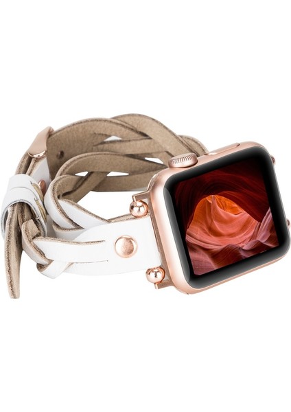 Apple Watch Uyumlu Deri Kordon 38-40-41MM Dt Rt F3 Beyaz