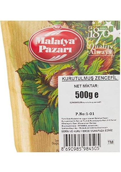 Malatya Pazarı Murat Palancı Kurutulmuş Zencefil Kilitli Paket A Kalite 500 gr