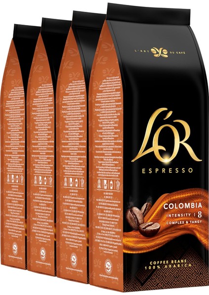 L&apos;or Espresso Colombia Çekirdek Kahve 500GR x 4