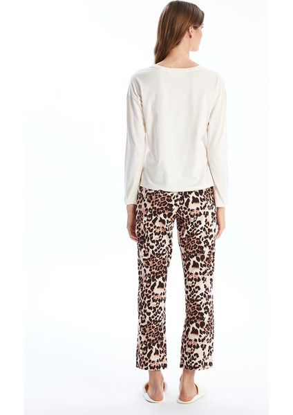 Yeni Sezon Bisiklet Yaka Leopar Desenli Kadın Pijama Takımı fırsatları