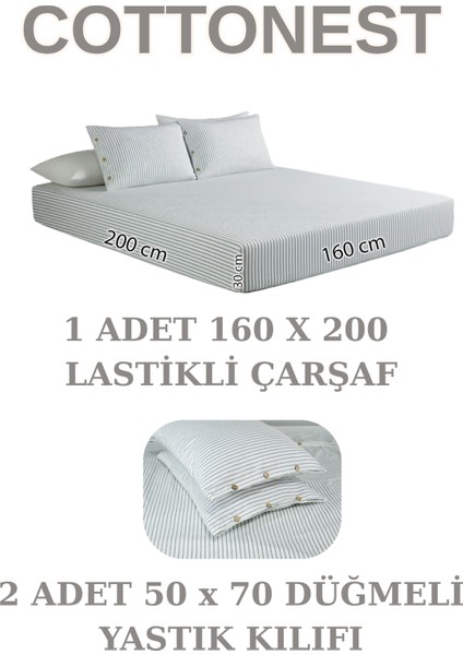 Çift Kişilik Lastikli Çarşaf Seti Düğme Detaylı | Çeyizlik | Hediyelik | Çizgi Desen | Armürlü Dokuma modelleri