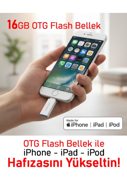 Otg 16GB Flash Bellek - 5yıl Garantili - iPhone 6/7/8/x/xs/xr/11/12/13 Uyumlu