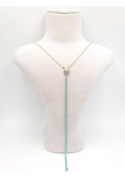 𐦍𐦍 Kelebek Detaylı Turkuaz Taşlı Y Kolye 𐦍𐦍 fiyatları