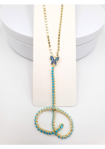 𐦍𐦍 Kelebek Detaylı Turkuaz Taşlı Y Kolye 𐦍𐦍 fırsatları