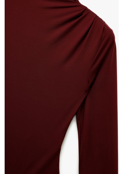 Slim Fit Hafif Dik Yaka Drape Detaylı Uzun Kollu Bodysuit indirimleri