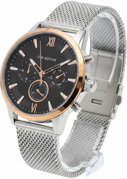 Erkek Kol Saati Gümüş ve Altın Renk, Siyah Kadran - Şık Hasır Kordon, 2 Yıl Garantili