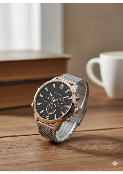 Erkek Kol Saati Gümüş ve Altın Renk, Siyah Kadran - Şık Hasır Kordon, 2 Yıl Garantili fiyatları