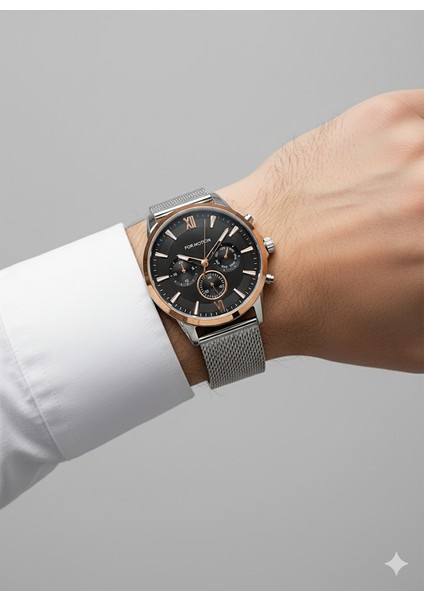 Erkek Kol Saati Gümüş ve Altın Renk, Siyah Kadran - Şık Hasır Kordon, 2 Yıl Garantili modelleri