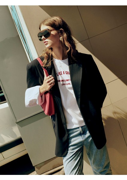 Yeni Sezon Çizgili Oversize Kadın Blazer Ceket