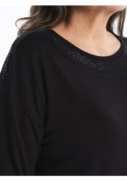 Yeni Sezon Bisiklet Yaka Parlak Taşlı Kadın Tişört modelleri
