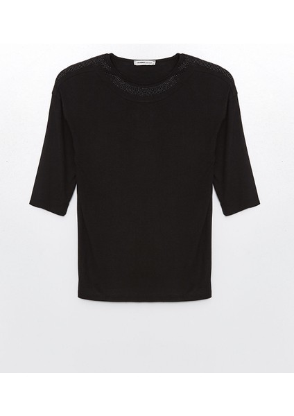 Yeni Sezon Bisiklet Yaka Parlak Taşlı Kadın Tişört indirimleri