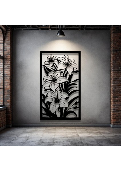 Zambak Bahçesi Metal Tablo – 3D Gölgeli Büyük Duvar Dekoru, Modern ve Zarif Ev Hediyesi