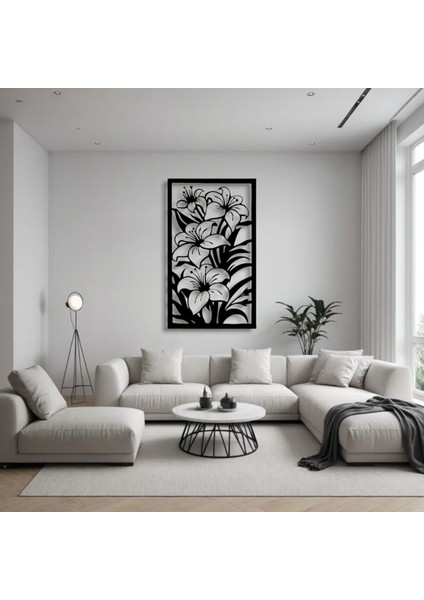 Zambak Bahçesi Metal Tablo – 3D Gölgeli Büyük Duvar Dekoru, Modern ve Zarif Ev Hediyesi