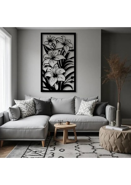 Zambak Bahçesi Metal Tablo – 3D Gölgeli Büyük Duvar Dekoru, Modern ve Zarif Ev Hediyesi