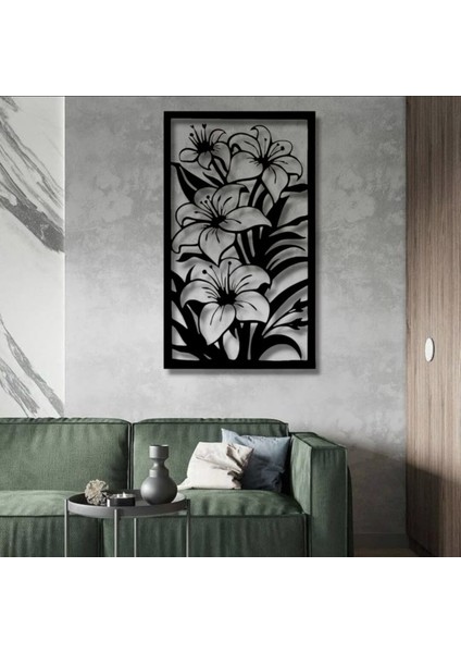 Zambak Bahçesi Metal Tablo – 3D Gölgeli Büyük Duvar Dekoru, Modern ve Zarif Ev Hediyesi