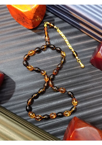 Ateş Kehribar Tesbih – Arpa Kesim