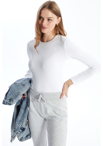 Yeni Sezon Bisiklet Yaka Düz Uzun Kollu Kadın Body