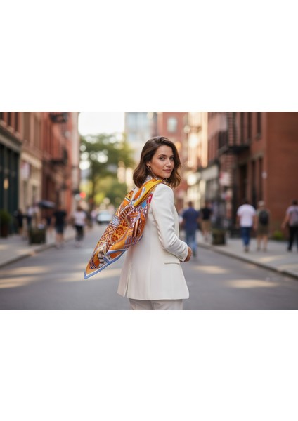 Turuncu Desenli Fular 70 x 70 fiyatları