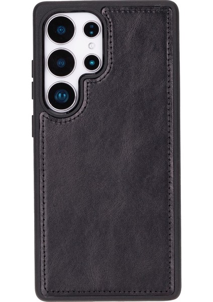 Samsung Galaxy S25 Ultra Uyumlu, Hakiki Deri, El Yapımı, Cüzdanlı Kılıf, Parlak Siyah fırsatları