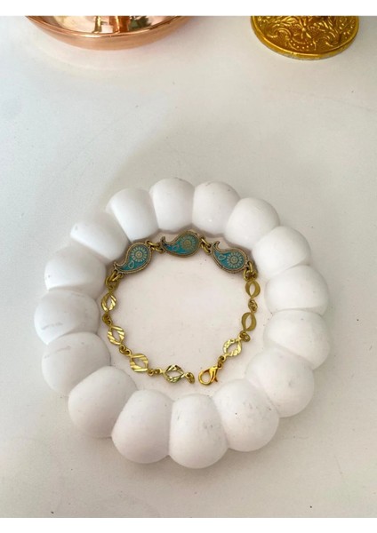 Mavi Mineli Otantik Model Pirinç Bileklik