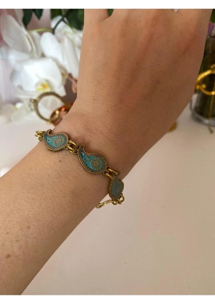 Mavi Mineli Otantik Model Pirinç Bileklik fiyatları