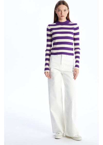 Yeni Sezon Bisiklet Yaka Renk Bloklu Uzun Kollu Kadın Triko Kazak modelleri