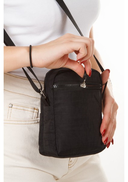 Kadın Telefon Bölmeli Çapraz El ve Omuz Çantası – Siyah – NEW362