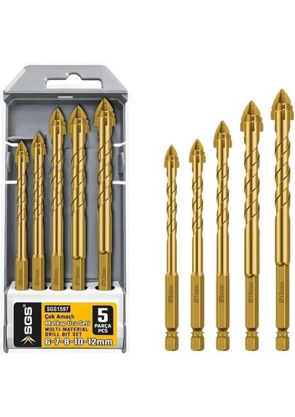1597 5 Parça Matkap Ucu Seti 6-7-8-10-12 mm