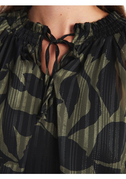 Yeni Sezon Bağlamalı Yaka Desenli Kadın Bluz modelleri