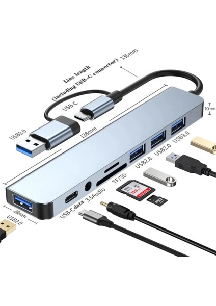 8 In 1 Type C To Hdmı, Sd/ Tf, 2 USB 3.0, Usb-C Pd fiyatları