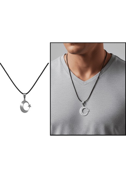 Ayyıldız Tasarım Isme Özel Yazılı Siyah Ip Zincirli Çelik Erkek Kolye indirimleri