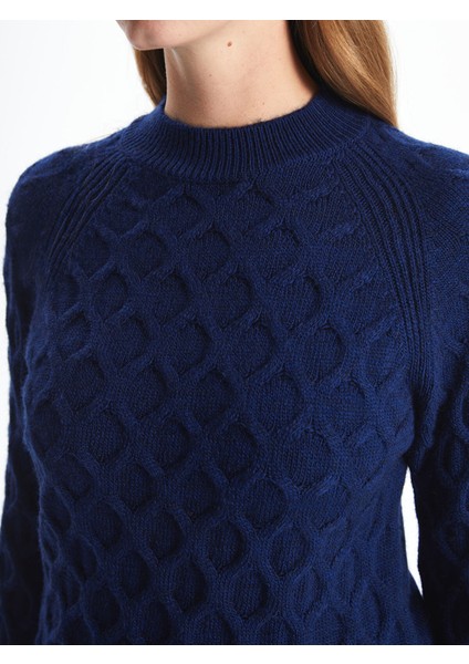 Yeni Sezon Bisiklet Yaka Kendinden Desenli Uzun Kollu Kadın Triko Kazak modelleri