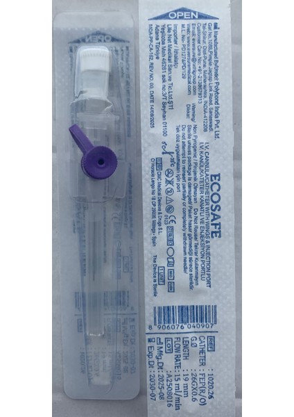 Intraket (Branül) Anjiyokat I.v Kanül Mor (26 G) 1 Kutu 100'LÜ Paket fırsatları