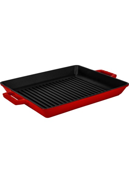Döküm Dikdörtgen Tavası Döküm Demir Yekpare Çift Kulplu Ölçü 26X32CM. Kırmızı