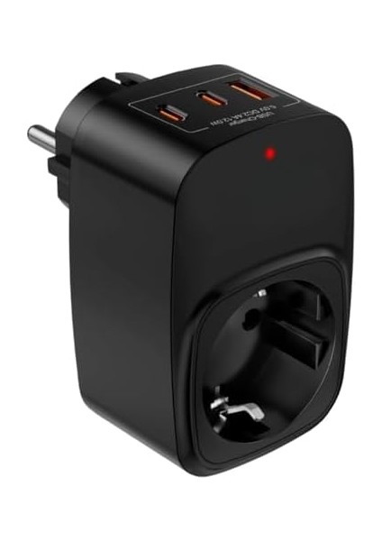 Akım Korumalı Priz 1x Priz, 2x Type-C, 1x USB Port Çıkışlı Tekli (Siyah) modelleri