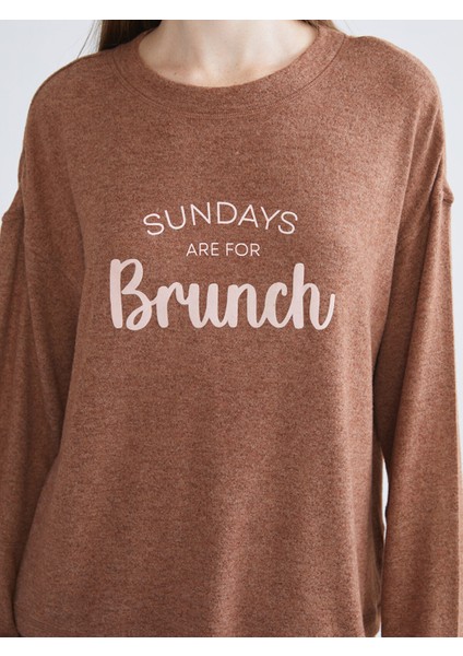 Yeni Sezon Bisiklet Yaka Baskılı Kadın Pijama Takımı modelleri