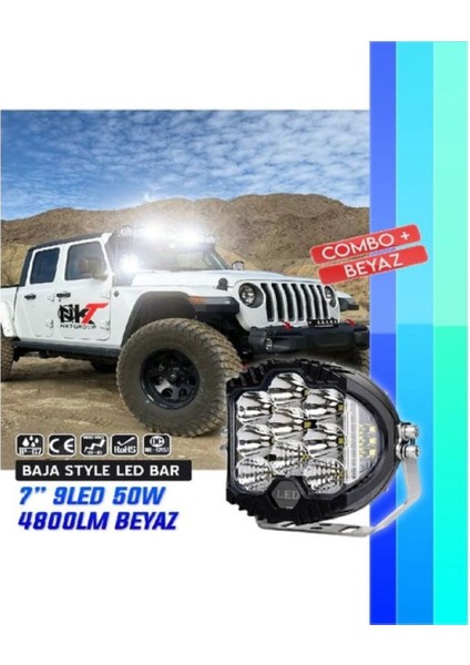 Offroad Projektör Beyaz LED Lamba 7 Inç Baja Stil 1 Adet